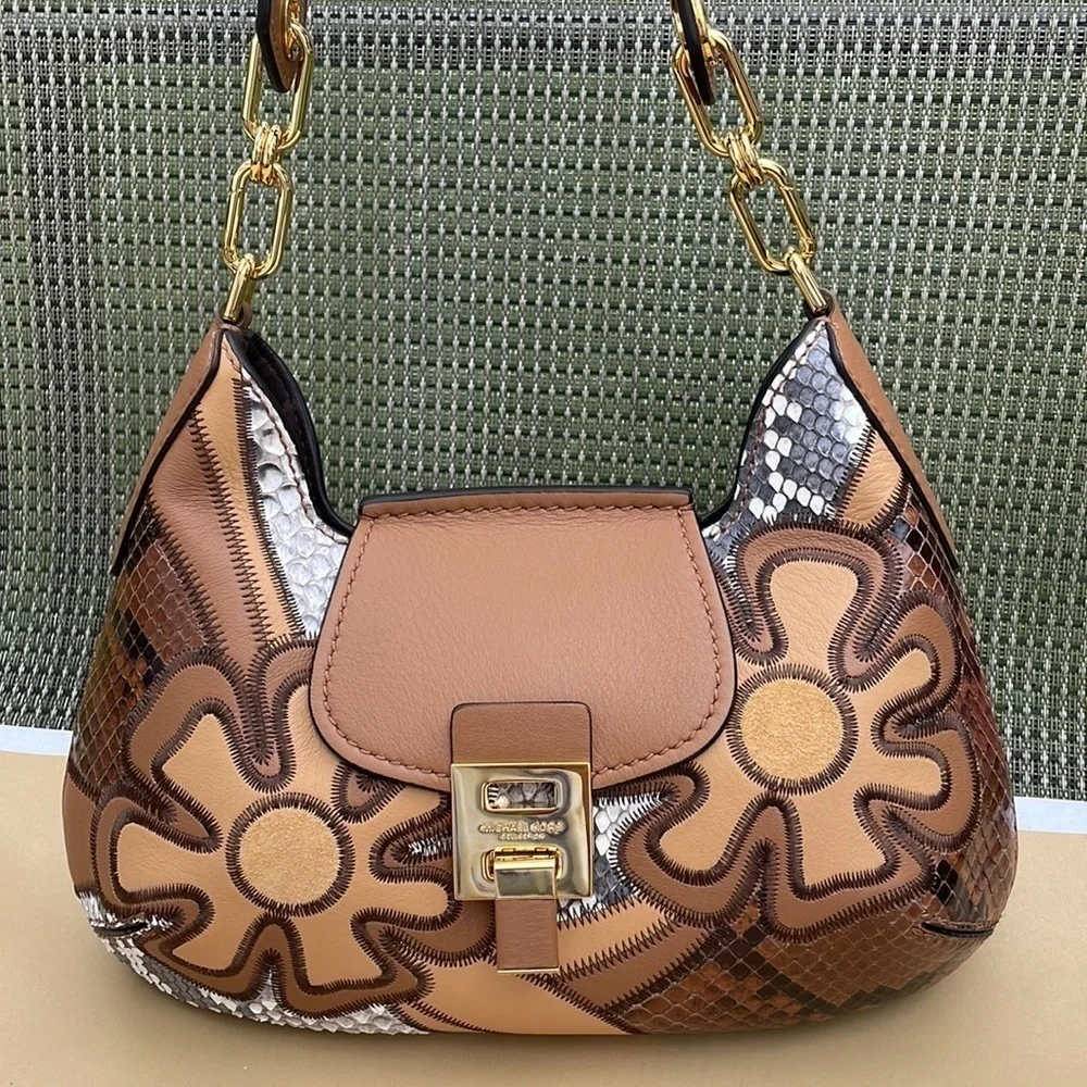 Michael Kors Bancroft Small Patchwork Snakeskin Leather Shoulder Bag